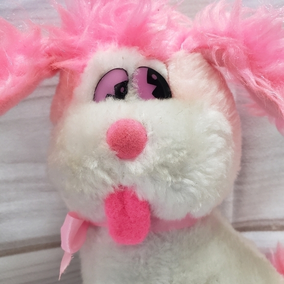 White Puppy Dog 7" Plush Pink Fuzzy Ears Carnival Style Felt Tongue Pink Eyes 80 - Picture 2 of 11
